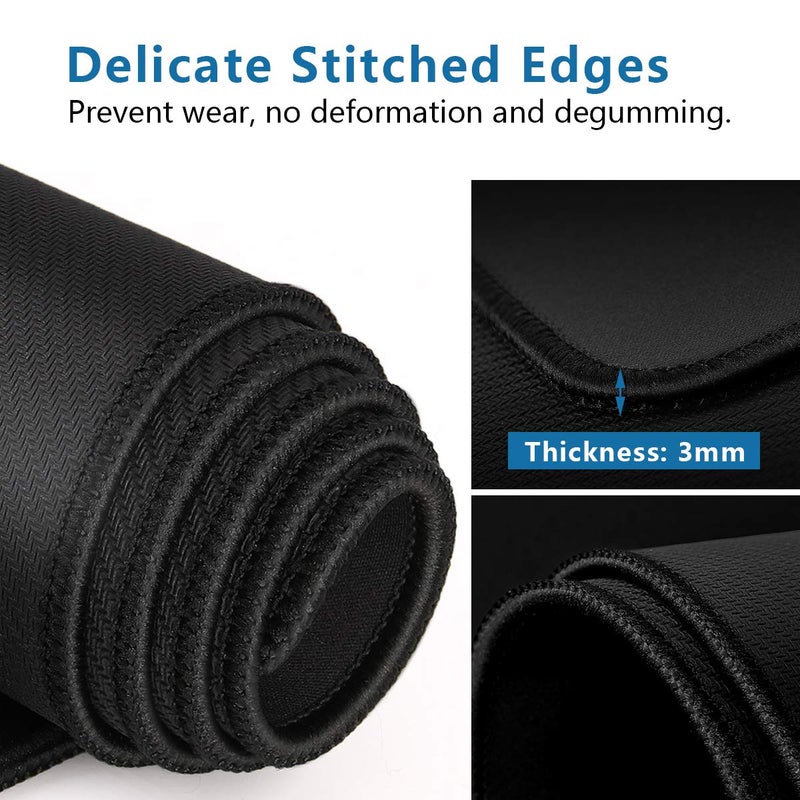 TONOS Large Mouse Pad- 31x12 in. XL Mousepad with Stitched Edges  Ultra-Smooth Mouse Mat & Non-Slip Rubber Base  Waterproof Full Desk Keyboard Mat for Gamer  Office & Home  Black - Image 4
